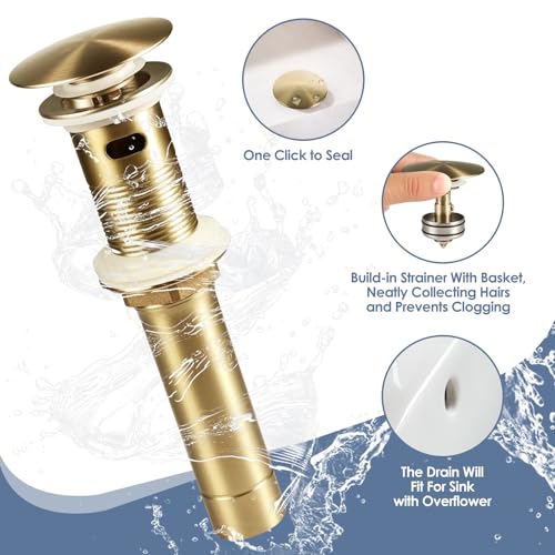 Single Handle Black Bathroom Faucet with Metal Drain Assembly and Escutcheon,Brushed Gold - color: Gold
