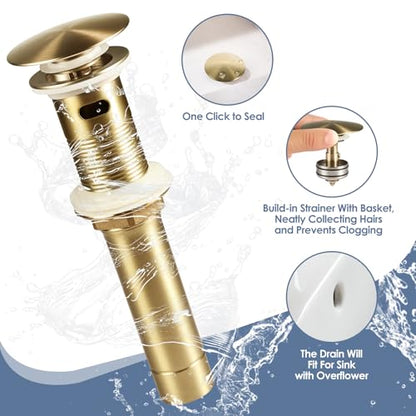 Single Handle Black Bathroom Faucet with Metal Drain Assembly and Escutcheon,Brushed Gold - color: Gold