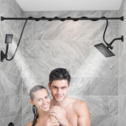 Voolan Dual Shower Head for Couples, High Pressure Rain Showerhead and Handheld Spray Combo, Adjustable Double Shower Heads for 2 People Bathroom (Black) - color: Matte Black