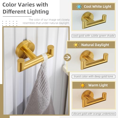 Angle Simple Bathroom Double Hook Brushed Dark Gold, SUS304 Stainless Steel Bath Towel Holder, Double Robe Hanger Wall Mount - color: Brushed Dark Gold, size: 1 Pack