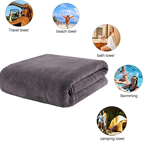MYLSMPLE Microfiber Luxury Grey Bath Towel Extra Large Bath Sheet Beach Towel (36 Inch X 72 Inch, Grey) - color: Grey