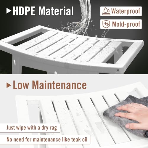 BRIOPAWS Shower-Bench-Seat-Waterproof | White Shower Stool-for-Inside-Shower | HDPE Plastic | Bathroom-Benches w/Storage Shelf & Handles | Shaving Legs | Indoor Outdoor Use | 21.8 x 14 x 18.1 Inch - size: White-L
