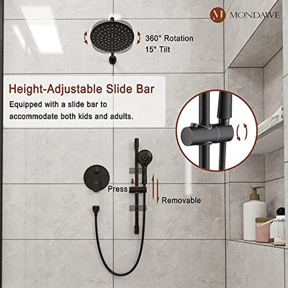MONDAWE 9 Inch Wall Mounted Shower Faucet Set in Oil Rubbed Bronze, Rainfall Shower Head with 3-Setting Handheld Spray Shower Set Combo, High Pressure Shower System with Solid Brass Valve - color: Oil Rubbed Bronze, style: 9 IN - Without Tub Spout