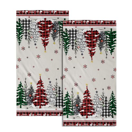 Merry Christmas Hand Towel 28x14in Christmas Tree Hand Towel Set of 2 Merry Christmas Snowflake Fingertip Towels for Bathroom Winter Xmas Holiday Absorbent Towel for Home Hotel Spa Gym Decorations - color: Merry Christmas Trees