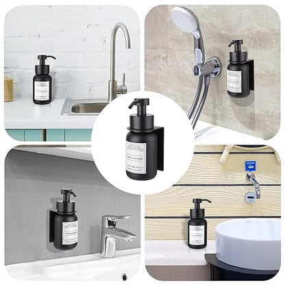 2 Pack Wall Mounted Soap Dispenser 8.5oz Refillable for Home & Hotel | Stainless steel pump head & bracket, glass bottle, wall mounted design, rust-resistant, durable, refillable - color: Black Set of 2