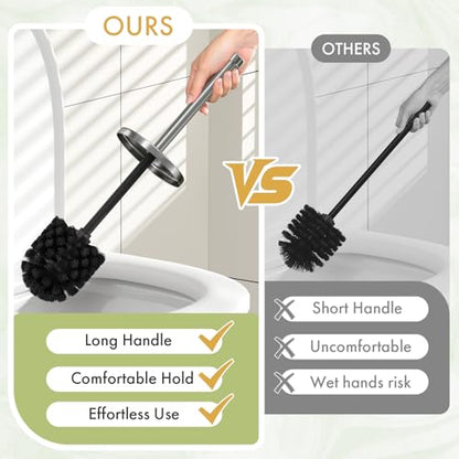 Toilet Bowl Brush and Holder Set 3 Pack with 6 Extra Brush Heads (Silver) | Extra Long Handle with Splash Guard Cover, Tool-Free Installation, Bathroom Space-Saving, Cleaner Sets for Apartments, RV - color: Silvery