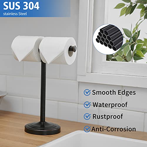 RUMOSE Oil Rubbed Bronze Hand Towel Holder Stand Countertop Towel Rack | 13 Inch Bathroom Kitchen Vanity T-Shape Towel Stand Free Standing Stainless Steel Towel Bar Towel Ring - color: Oil Rubbed Bronze