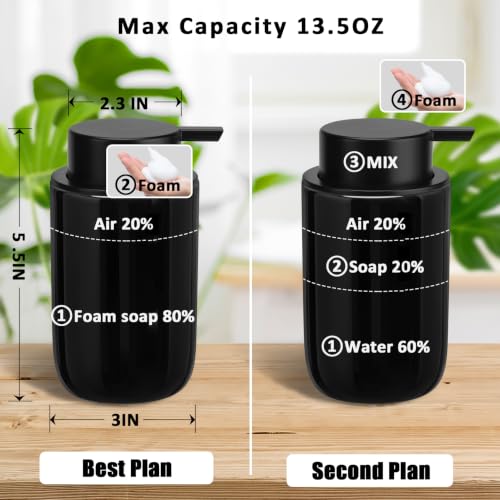Soap Foaming Dispenser Ceramic with Easy-to-Press Pump Hand Foam Dispenser for Shampoo Bathroom Countertop 13.5 oz - color: Foam-shinyblack