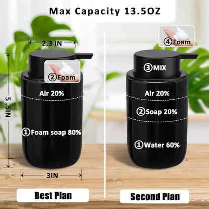 Soap Foaming Dispenser Ceramic with Easy-to-Press Pump Hand Foam Dispenser for Shampoo Bathroom Countertop 13.5 oz - color: Foam-shinyblack