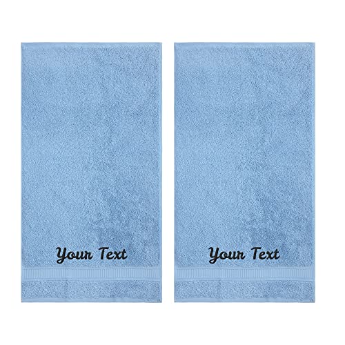 Personalized Towels, Hotel & Spa Quality, Super Soft, Highly Absorbent, Bathroom Towel Sets, 100% Turkish Genuine Cotton Monogrammed Towels 2 Piece Hand Towel Set for Face, Dorm, Gym & Spa, Blue - color: Blue, size: Hand Towels - Set of 2