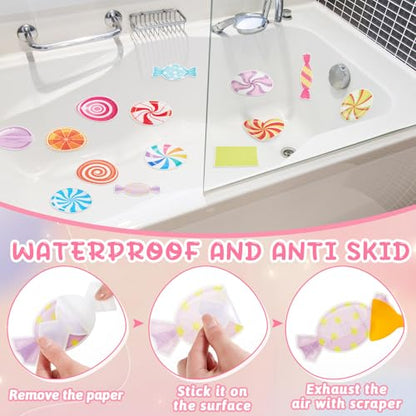 Fullhawl 30 Pcs Candy Non Slip Bathtub Stickers Colorful Candy Anti Slip Shower Stickers Shower Floor Nonslip Sticker Applique Adhesive Decals Treads with Scraper for Bathtub Bathroom Floor - style: Candy