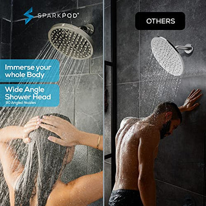 SparkPod Rain Shower Head, 8 Inch Round, Elegant Brushed Nickel Finish | High Pressure Shower Heads, 90 Nozzles, Adjustable Showerhead, No Tools Needed, Universal Connection - color: Elegant Brushed Nickel, style: 8 Inch Round