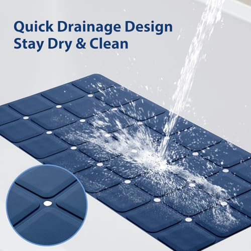 Webos Silicone Bath Mat with Suction Cups – Non-Slip Foldable Bathtub & Shower Mat, Durable & Quick-Dry Safety Tub Mat with Large Drain Holes for Families 28"x 14" Navy Blue - color: Navy Blue, size: 28" x 14" (Rectangular)