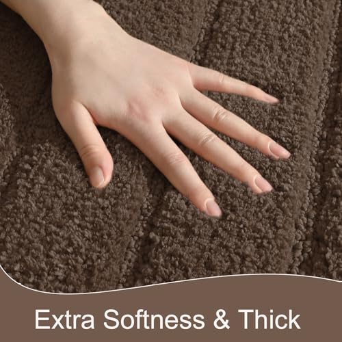 Luxury Long Bathroom Rugs Runner 24x48 Inch Bath Rug Non Slip, Brown | Thick Soft and Absorbent Microfiber Bath Mat, Rubber Backing Striped Rug Carpets, Machine Washable Plush Mats - color: Deep Brown, size: 24" X 48"