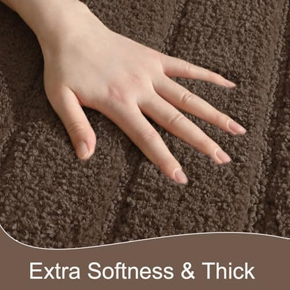 Luxury Long Bathroom Rugs Runner 24x48 Inch Bath Rug Non Slip, Brown | Thick Soft and Absorbent Microfiber Bath Mat, Rubber Backing Striped Rug Carpets, Machine Washable Plush Mats - color: Deep Brown, size: 24" X 48"
