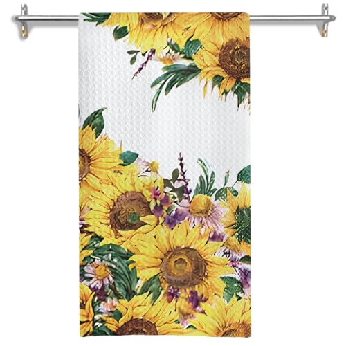 Sunflower Kitchen Towels, Summer Yellow Sunflower Dish Tea Towels for Kitchen Decor, Cottagecore Floral Hand Towels for Bathroom Decor, Floral Bathroom Decor, 16x24 Inches - color: Floral-l