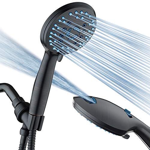AquaCare 8-mode High Pressure Handheld Shower Head with 2-mode Power Wash | Stay Clean Nozzles, Dual Power Wash for Tub, Tile & Pets, Long 6 ft. Stainless Steel Hose, Wall & Overhead Brackets / Bronze - color: Oil Rubbed Bronze, style: 2.5 Gallon Per Minu