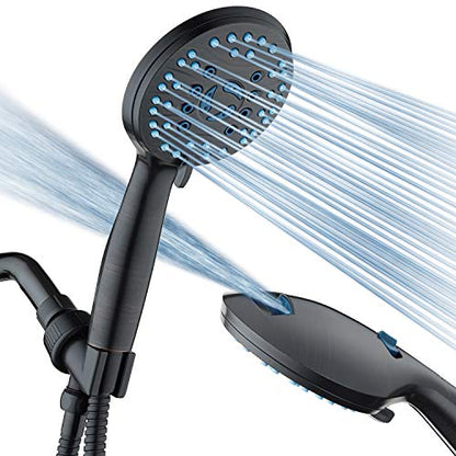 AquaCare 8-mode High Pressure Handheld Shower Head with 2-mode Power Wash | Stay Clean Nozzles, Dual Power Wash for Tub, Tile & Pets, Long 6 ft. Stainless Steel Hose, Wall & Overhead Brackets / Bronze - color: Oil Rubbed Bronze, style: 2.5 Gallon Per Minu