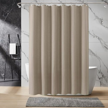 Inhousolu Fabric Shower Curtain, Waffle Weave 230 GSM Polyester, Weighted Hem, Metal Hooks Included, Water Repellent Washable, 72 x 78 Inch, Beige - color: Beige, size: 72"W x 78"L (Pack of 1)