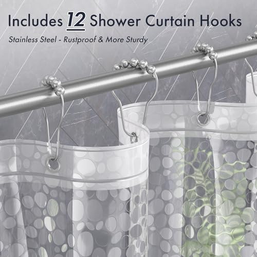 Bathway 8G Heavy Duty Shower Curtain Liner, 72 x 72 Inch EVA 3D Pebble Pattern Bathroom Liner with 3 Bottom Magnets & 12 Hooks, Waterproof Translucent Shower Liner for Bathroom & Stall