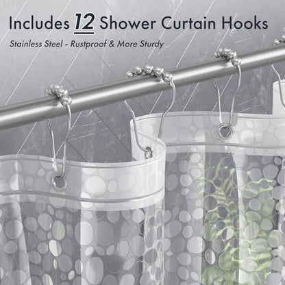 Bathway 8G Heavy Duty Shower Curtain Liner, 72 x 72 Inch EVA 3D Pebble Pattern Bathroom Liner with 3 Bottom Magnets & 12 Hooks, Waterproof Translucent Shower Liner for Bathroom & Stall