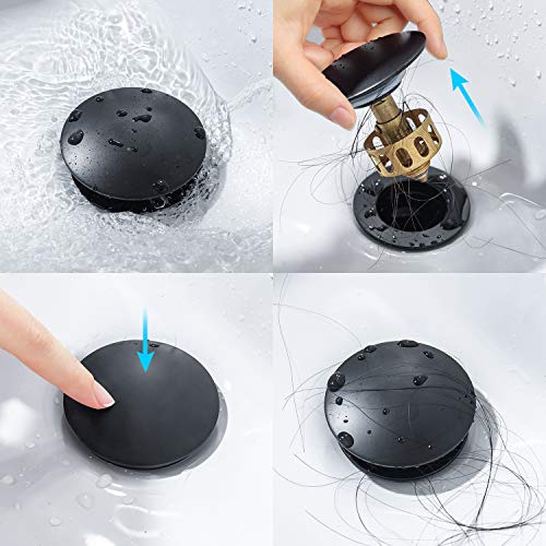 KAIYING Pop Up Drain, Bathroom Vessel Sink Drain | with Overflow, Detachable Basket Drain Stopper Assembly, Anti-Clogging & Anti-Explosion Drain Strainer, Matte Black - color: Matte Black, style: With Overflow