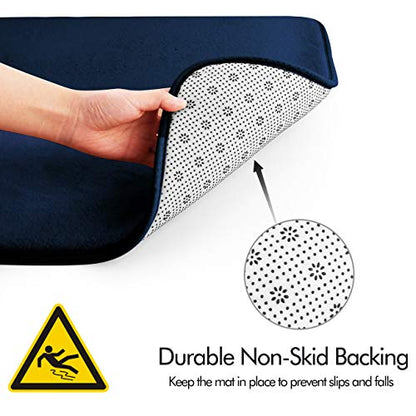 FEELSO Memory Foam Bath Mat, 3 Piece Rugs Soft Non Slip and Absorbent Bathroom Carpet, 20x31 inches Floor Mat, 20x22 inches U-Shaped Contour Rug and Toilet Lid Cover for Tub Shower & Bath Room, Blue | 3 Piece, 20x31 Inches, 20x22 Inches U-Shaped Contour B