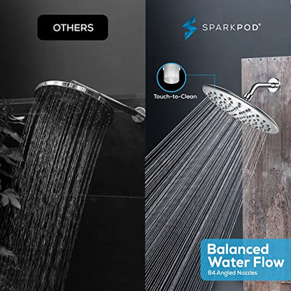 SparkPod 9.5 Inch Large Rain Shower Head - Luxury Rainfall Shower Head - High Pressure Showerhead, Full Body Coverage with Anti-Clog Silicone Nozzles -No Hassle, Easy Install (1/2 NPT, Chrome)