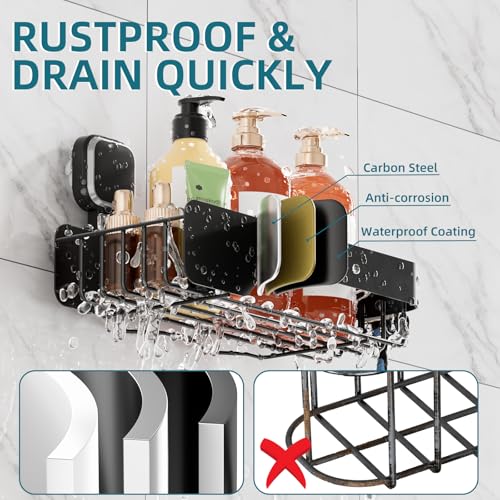TAILI Shower Caddy Suction Cup Rustproof Metal Shower Shelves Black 2pack | Rustproof,No Drilling Wall Mounted Basket, Upgraded Removable Suction Cup Bathroom Organizer Heavy Duty Shampoo - color: Black 2pack