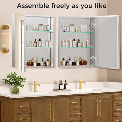 24 x 32 Inch Bathroom Medicine Cabinet with Mirror, Medicine Cabinet Mirror, Bathroom Mirror with Storage with 2 Adjustable Shelves, Assembly Required, Support Recessed or Surface Mount - size: 24 x 32