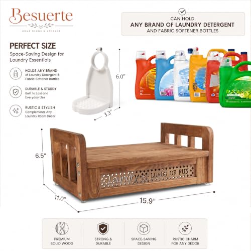 Wooden Wall Mount Laundry Detergent Holder, Nut Brown | Farmhouse Wooden Organizer, Holds 2 Detergent or Softener Bottles, Laundry Room Storage - color: Nut Brown