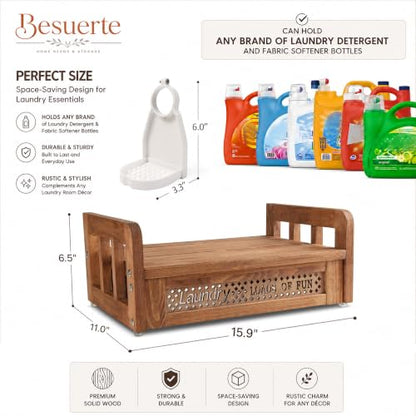 Wooden Wall Mount Laundry Detergent Holder, Nut Brown | Farmhouse Wooden Organizer, Holds 2 Detergent or Softener Bottles, Laundry Room Storage - color: Nut Brown