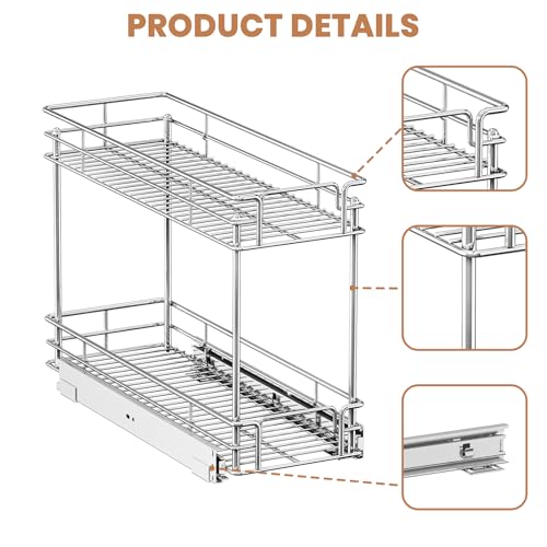 Pull Out Spice Rack Cabinet Organizer, 3 Tier Heavy Duty Slide Out Wood Shelf for Narrow Cabinet, Pull Out Storage for Kitchen (5½" W x 21½" D, 2 Tier) - size: 5½" W x 21½" D, 2 Tier
