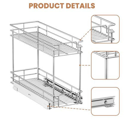 Pull Out Spice Rack Cabinet Organizer, 3 Tier Heavy Duty Slide Out Wood Shelf for Narrow Cabinet, Pull Out Storage for Kitchen (5½" W x 21½" D, 2 Tier) - size: 5½" W x 21½" D, 2 Tier