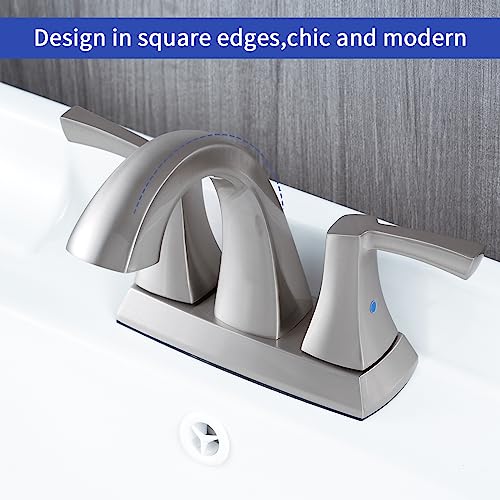 VXV Bathroom Faucet Brushed Nickel, 2 Handles Low Arc Bathroom Sink Faucets, 4 Inch Centerset Bath Lavatory Faucets with Pop-up Drain & Faucet Supply Lines (BN) - color: ‎Brushed Nickel-4 inches