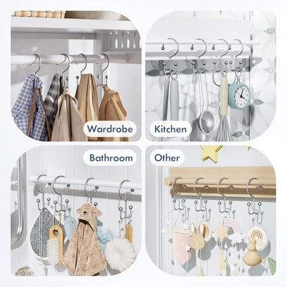 Bathway Shower Curtain Hooks Silver Shower Curtain Rings, 12 Pcs Double Hook Shower Curtain Hooks Rings Shower Curtain Hangers Rust Proof, Metal Shower Hooks for Bathroom Shower Curtain Rod - color: Silver, style: Minimalist