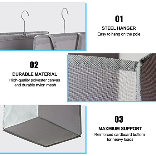 FENTEC Hanging Laundry Hamper，2 Pack Grey Hanging Laundry Basket | Slim Laundry Hamper Bag with Handles, Portable Hanging Closet Hamper, Mesh Heavy Duty Hanging Laundry Bag - color: Grey, size: 2 Pack-one Section