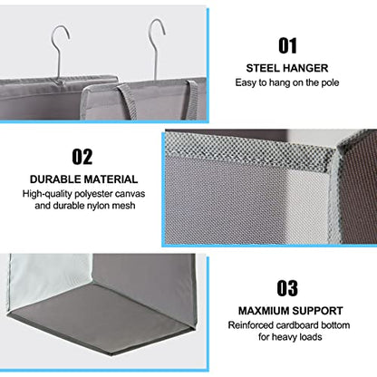 FENTEC Hanging Laundry Hamper，2 Pack Grey Hanging Laundry Basket | Slim Laundry Hamper Bag with Handles, Portable Hanging Closet Hamper, Mesh Heavy Duty Hanging Laundry Bag - color: Grey, size: 2 Pack-one Section