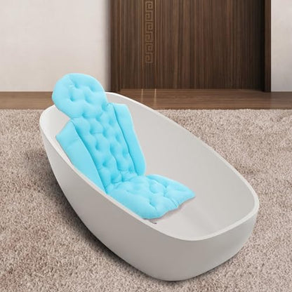 Ciieeo Adult Bathtub Cushion and Non-Slip Bath Mat with Suction Cups, Small Size Blue Full Body Bath Pillow for Adults, Anti-Slip Bathtub Support Cushion for Relaxing Bathing Experience