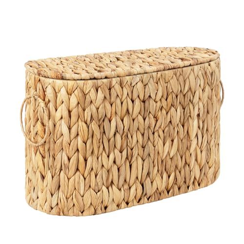 StorageWorks Toilet Paper Storage with Lid, Toilet Paper Storage Holder for 6 Regular Rolls, Wicker Basket for Bathroom, Natural Water Hyacinth - color: Natural (Water Hyacinth), size: with Lid, Standard