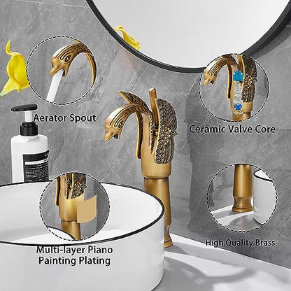 Antique Brass Swan Shape Single Handle One Hole Bathroom Vessel Sink Faucet Deck Mount Lavatory Sink Faucet - color: Antique Brass, size: Tall