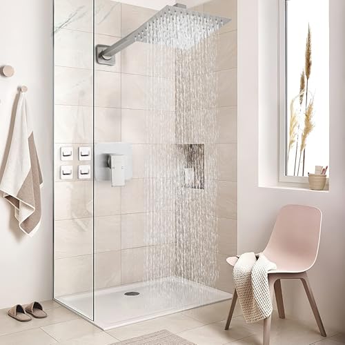 Shower Faucet Set Matte Black Bathroom Rainfall Shower System Wall Mount with 8 Inch Square Shower Head, Single Function Shower Trim Kit (8 Inch without Handheld Sprayer, Brushed Nickel) - color: Brushed Nickel, style: 8 Inch without Handheld Sprayer