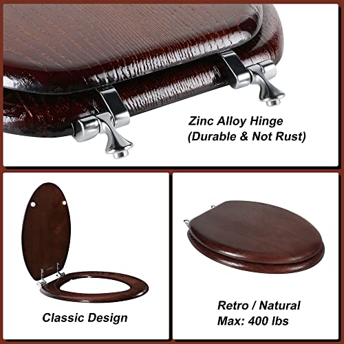 Angel Shield Durable Wood Veneer Natural Toilet Seat Metal Hinged Easy Clean Anti-scratch American Standard(Elongated,Dark Walnut) - color: Dark Walnut, size: Elongated-18.5”