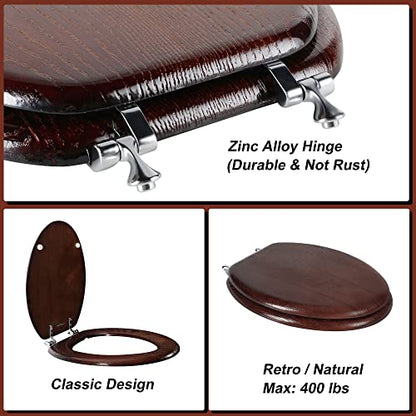 Angel Shield Durable Wood Veneer Natural Toilet Seat Metal Hinged Easy Clean Anti-scratch American Standard(Elongated,Dark Walnut) - color: Dark Walnut, size: Elongated-18.5”