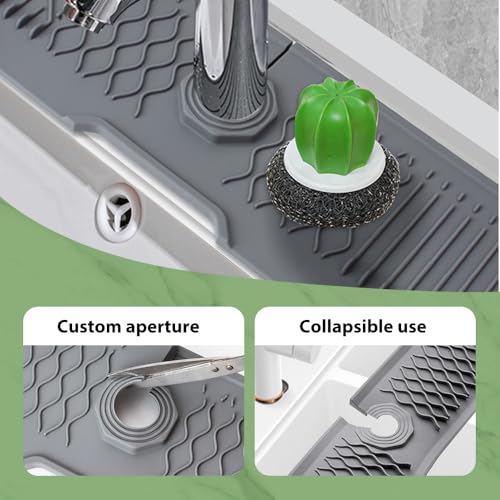 Kitchen Silicone Sink Faucet Mat, 2026 New Foldable Faucet Mat for Kitchen Sink, Multi-Functional Silicone Faucet Guard, Quick Drying Splash Guard ＆ Draining Mats (White, 24x5.7 Inch) - color: White