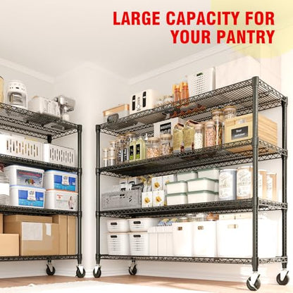 59" W Storage Shelves 2640LBS Heavy Duty Garage Shelving Units with Wheels and Adjustable Shelf, 4-Tiers Wire Shelving Rack for Garage Pantry Kitchen Warehouse Industrial - size: 4-Tier, 17.7"D*59"W*71.8"H