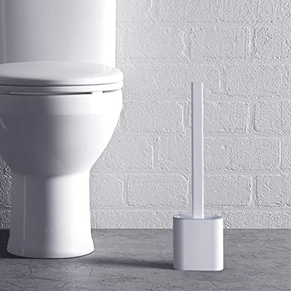 Toilet Brush with Holder, Flexible Rim Cleaner, Wall Mounted | PP Silicone Material, Compact Size, Flat Bendable Head Brush with Ventilation Slots Base, Ideal for Toilet, Sink, Tub