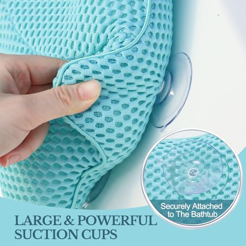 Non Slip Bath Pillow, Luxury Spa Bathtub Head & Neck Rest Support, Permeable Quick Drying Air Mesh Tub Pillow with 4 Large Suction Cups, Fits Any Tubs, Soft and Relaxing-Lake Blue - color: Lake Blue