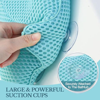 Non Slip Bath Pillow, Luxury Spa Bathtub Head & Neck Rest Support, Permeable Quick Drying Air Mesh Tub Pillow with 4 Large Suction Cups, Fits Any Tubs, Soft and Relaxing-Lake Blue - color: Lake Blue