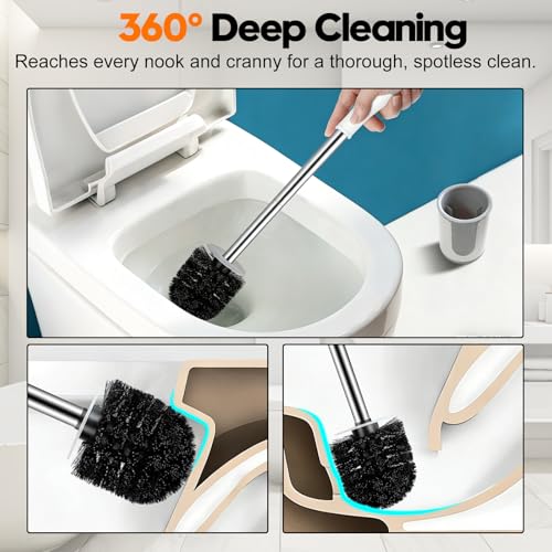 Toilet Brush, Compact Toilet Bowl Brush and Holder, Stainless Steel Handle, Toilet Cleaner Brush Deep Cleaning for Bathroom, Easy to Assemble White & Grey ﻿ - color: Gray